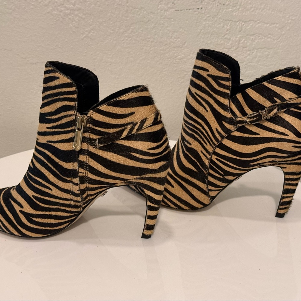 Sam Edelman Zebra Print Calf Hair Pointed Toe‎ Stiletto Booties